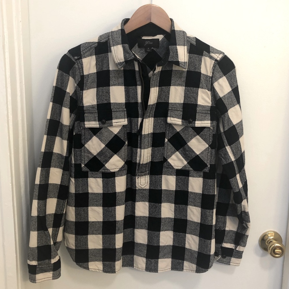Wool Buffalo Check 3/4 Zip Pullover from JCREW